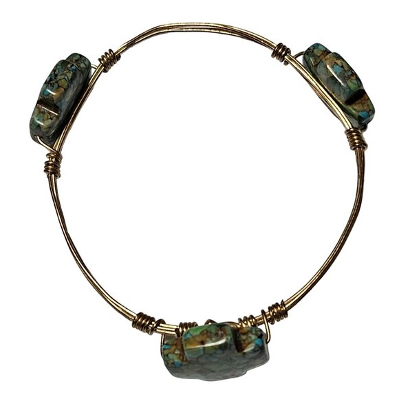 Cross Wire Bangle Bracelet Mosaic Turquoise Howlite Stone Religious Jewelry - Picture 2 of 4